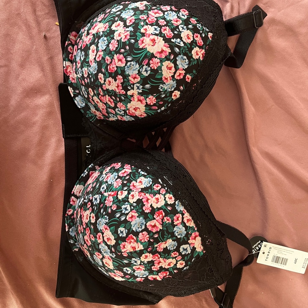 Torrid Black Bra with Vibrant Floral Pattern